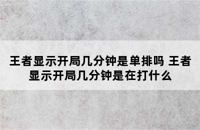 王者显示开局几分钟是单排吗 王者显示开局几分钟是在打什么